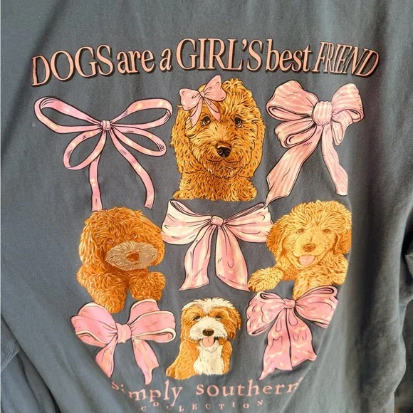 🩷 317 simply southern large long sleeve shirt dog doodle poodle bows euc - Picture 5 of 6